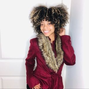 Burgundy faux fur collar Pea Coat 🧥